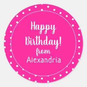 Gelukkige Verjaardag van naam Hot Pink Polka Dot Ronde Sticker