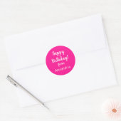 Gelukkige Verjaardag van Naam Hot Pink Verjaardag Ronde Sticker (Envelop)