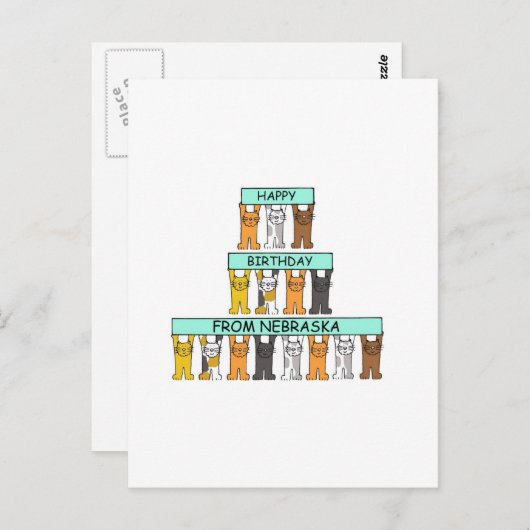 Gelukkige verjaardag van Nebraska Cartoon Cats Briefkaart (Voorkant / Achterkant)