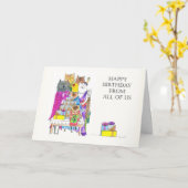 Gelukkige verjaardag van ons allemaal, kattenperso kaart (Gele Bloem)