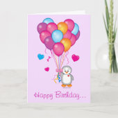 Gelukkige Verjaardag Van Ons Allemaal Pinguïn Met  Kaart (Voorkant)