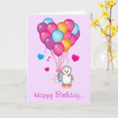 Gelukkige Verjaardag Van Ons Allemaal Pinguïn Met  Kaart (Gele Bloem)