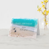 Gelukkige verjaardag van ons beiden met strandkuns kaart (Gele Bloem)