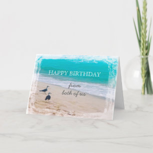 Gelukkige verjaardag van ons beiden met strandkuns kaart