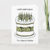 Gelukkige verjaardag van Soldier Cake and Candles Kaart (Voorkant)