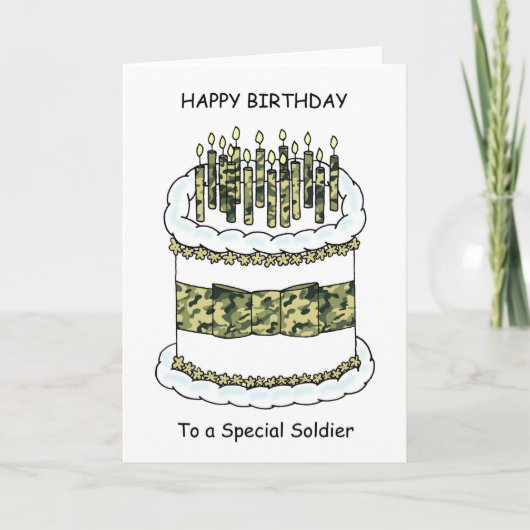 Gelukkige verjaardag van Soldier Cake and Candles Kaart (Voorkant)