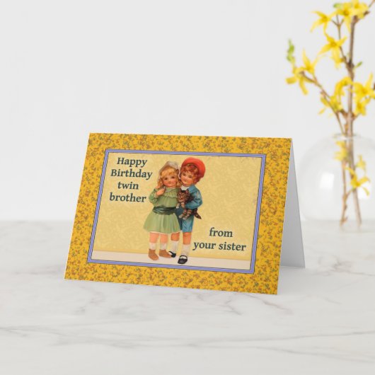 Gelukkige verjaardag van tweelingbroer van tweelin kaart (Gele Bloem)