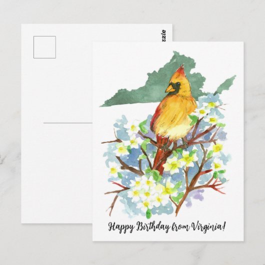 Gelukkige verjaardag van Virginia Kardinaal Dogwoo Briefkaart (Voorkant / Achterkant)