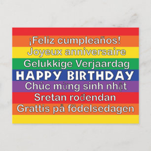 Gelukkige verjaardag Veel talen Regenboog strepen Briefkaart