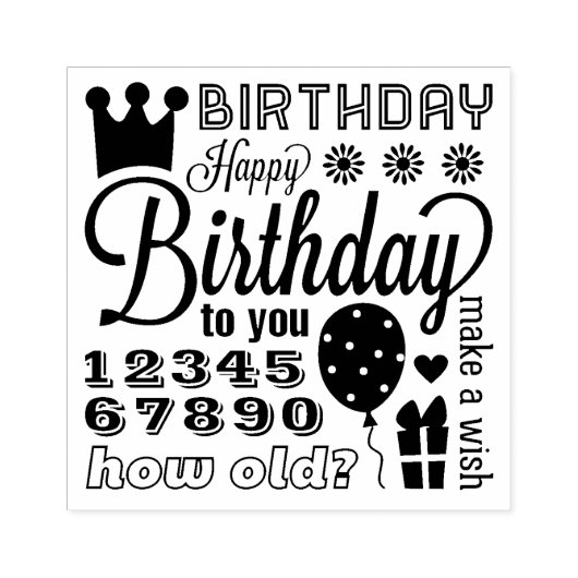 Gelukkige Verjaardag Vele Manieren Rubberkunstzege Rubberstempel (Afrduk)