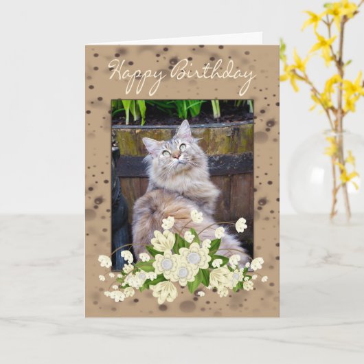 Gelukkige Verjaardag, Verjaardag Kaart met Kat, Ka (Gele Bloem)