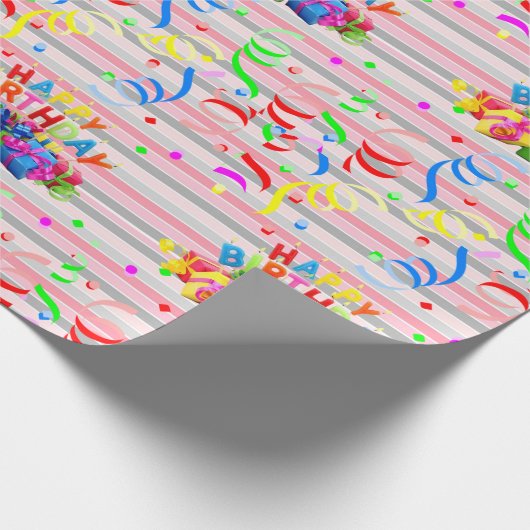 Gelukkige Verjaardag Verpakkende Document Streep Cadeaupapier (Hoek)