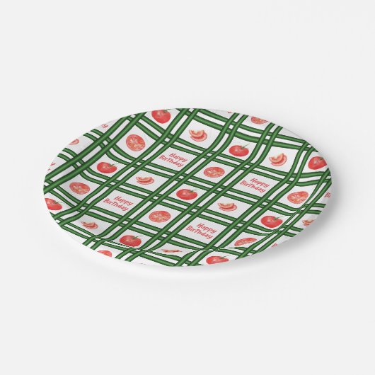 Gelukkige verjaardag - Verse tomatenpatroon Papieren Bordje (Gekanteld)