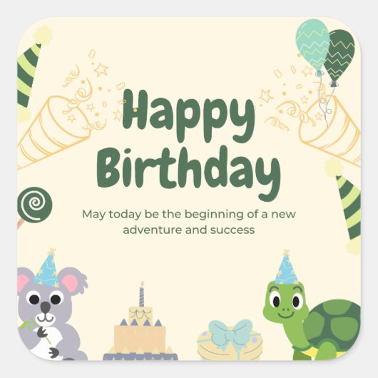 Gelukkige verjaardag 🎂🎉 vierkante sticker (Voorkant)