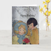 Gelukkige verjaardag Vintage kinderen Kaart (Gele Bloem)