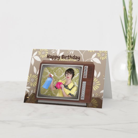 Gelukkige verjaardag Vintage Retro Huisvrouw Telev Kaart (Voorkant)