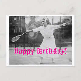 Gelukkige verjaardag vintage vrouwelijke tennisspe briefkaart