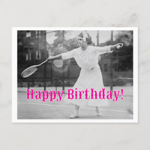 Gelukkige verjaardag vintage vrouwelijke tennisspe briefkaart