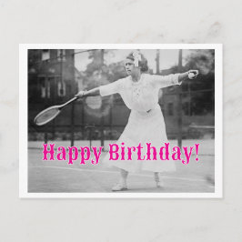 Gelukkige verjaardag vintage vrouwelijke tennisspe briefkaart