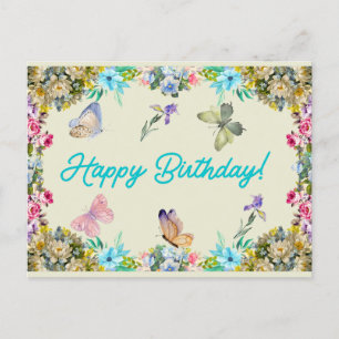 Gelukkige verjaardag Vintage waterverf bloemen Briefkaart