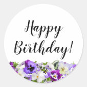 Gelukkige Verjaardag violette slipjes bloemen wit Ronde Sticker (Voorkant)
