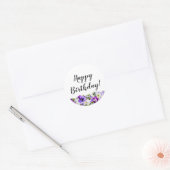 Gelukkige Verjaardag violette slipjes bloemen wit Ronde Sticker (Envelop)