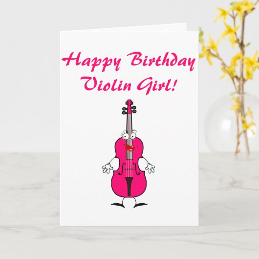 Gelukkige Verjaardag Vioolmeisje Kaart (Gele Bloem)