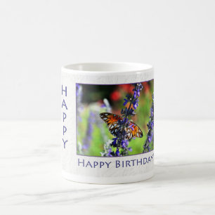 Gelukkige Verjaardag Vlinder Bloemen Koffiemok