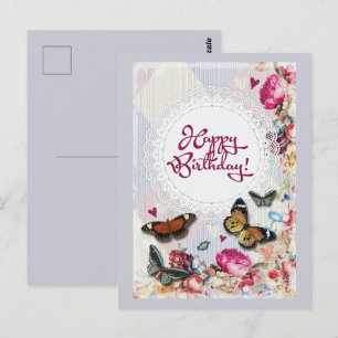 Gelukkige Verjaardag Vlinders en bloemen Briefkaart