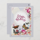 Gelukkige Verjaardag Vlinders en bloemen Briefkaart (Voorkant / Achterkant)