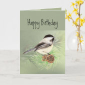 Gelukkige verjaardag voor alle Chickadee Bird Kaart (Gele Bloem)