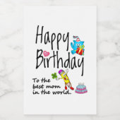 Gelukkige verjaardag voor de beste moeder ter were voedselcontainer etiket (Enkel label)