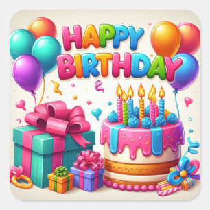 Gelukkige verjaardag voor kinderen - Kleurrijke Ba Vierkante Sticker