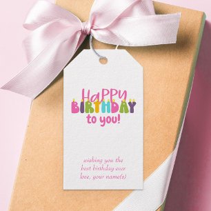 Gelukkige verjaardag voor u de kleurrijke Kandle P Cadeaulabel