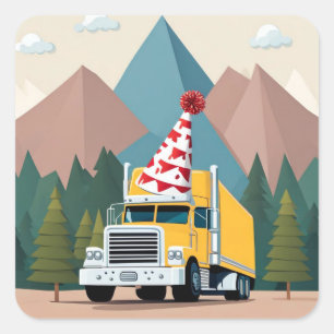 Gelukkige Verjaardag Vrachtwagen Chauffeur Vervoer Vierkante Sticker