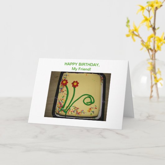 Gelukkige verjaardag vriend, gele taart kaart (Gele Bloem)