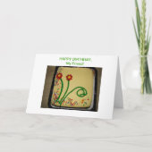 Gelukkige verjaardag vriend, gele taart kaart (Voorkant)