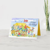 Gelukkige Verjaardag Vrienden Bloemenkar Puppy Hon Kaart (Voorkant)