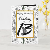 Gelukkige Verjaardag Vrijdag de 13e Zwarte Kat Blo Kaart (Gele Bloem)