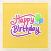 Gelukkige Verjaardag Vrolijk Geel Modern Glazen Onderzetter (Voorkant)