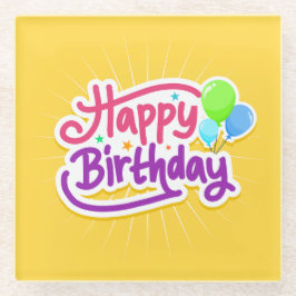 Gelukkige Verjaardag Vrolijk Geel Modern Glazen Onderzetter
