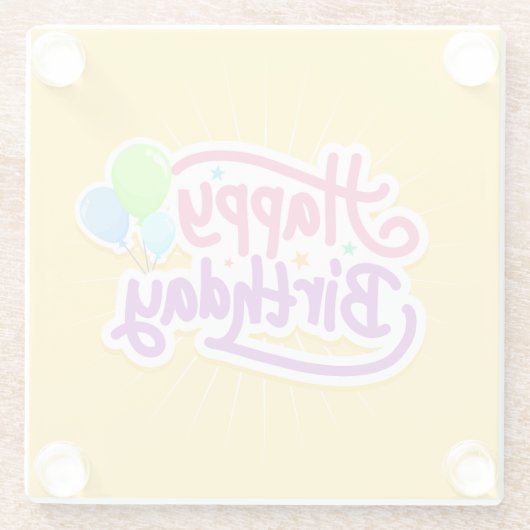 Gelukkige Verjaardag Vrolijk Geel Modern Glazen Onderzetter (Achterkant)