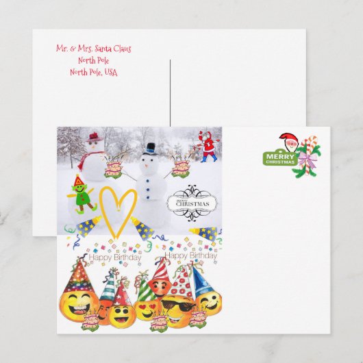 Gelukkige Verjaardag Vrolijk Kerstfeest Briefkaart (Voorkant / Achterkant)