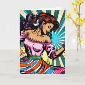 Gelukkige Verjaardag  Vrouw Dansende Salsa Pop Kun Kaart (Gele Bloem)