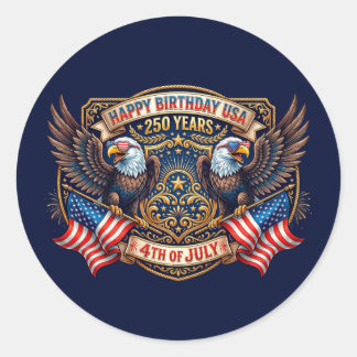 Gelukkige Verjaardag VS 250 Jaar | Patriotische Ad Ronde Sticker