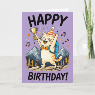 Gelukkige verjaardag Wandelaar Kat met Trofee & To Kaart