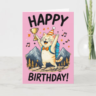 Gelukkige verjaardag Wandelaar Kat met Trofee & To Kaart