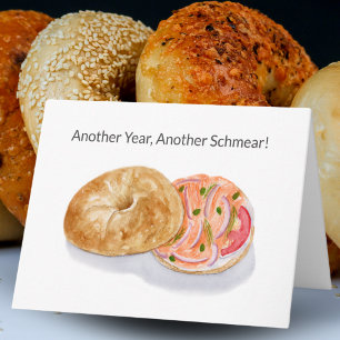 Gelukkige Verjaardag Waterverf Bagels Rookzalm  Kaart