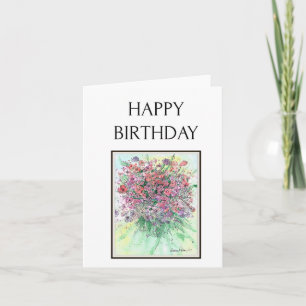 Gelukkige Verjaardag, Waterverf Bloemen, Boeket Ar Kaart