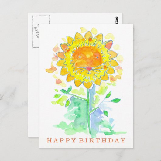 Gelukkige Verjaardag Waterverf Leeuwenbloem Briefkaart (Voorkant / Achterkant)